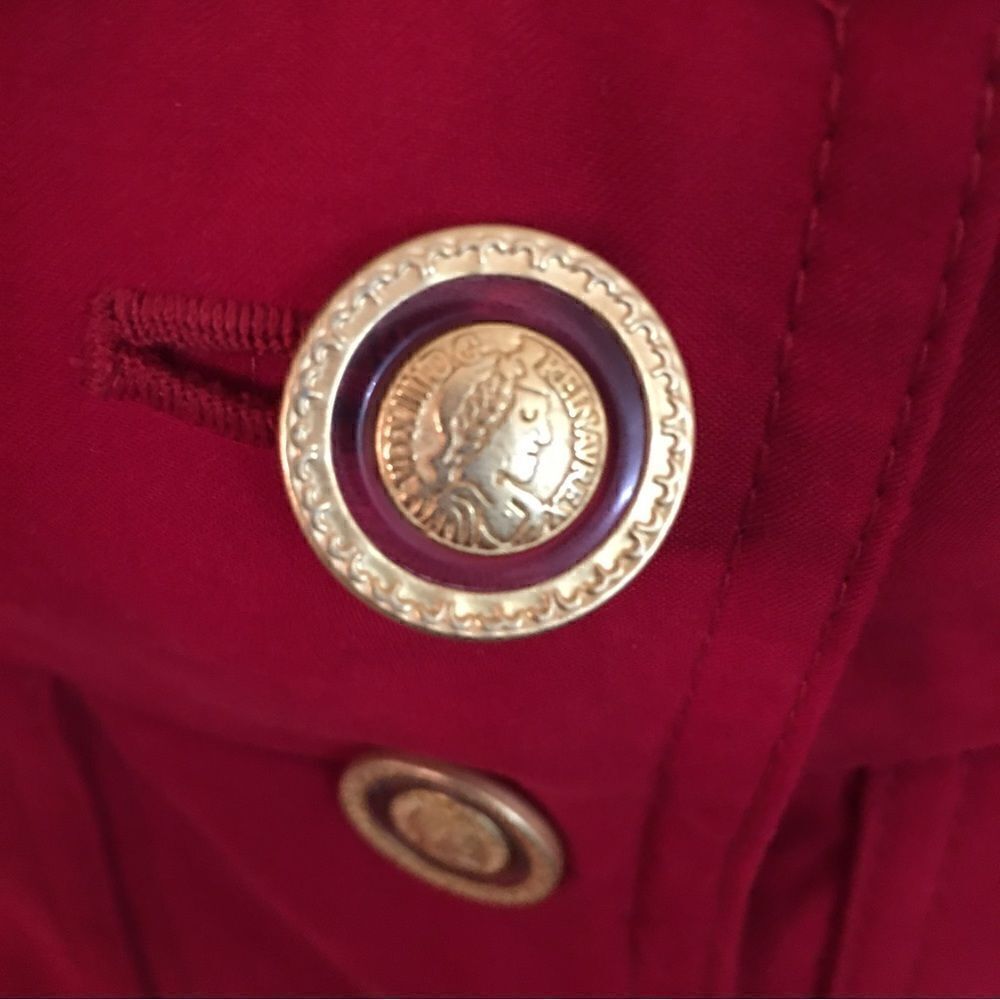 Gorgeous,‎ Stunning, Luxurious Red Trench with Gold Detailed Buttons - Picture 4 of 10